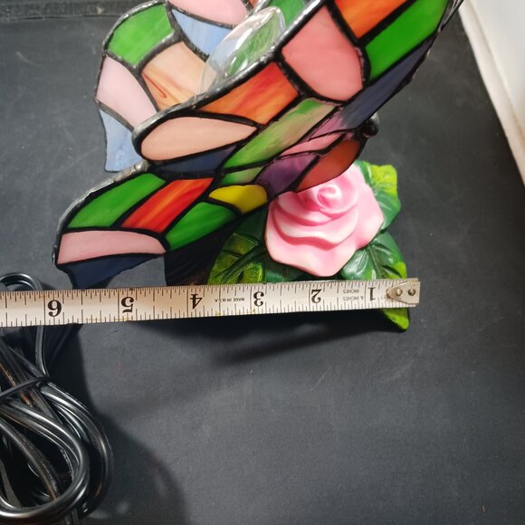 Vintage Stained Tiffany Style Glass Butterfly Table Desk Lamp - Picture 7 of 14